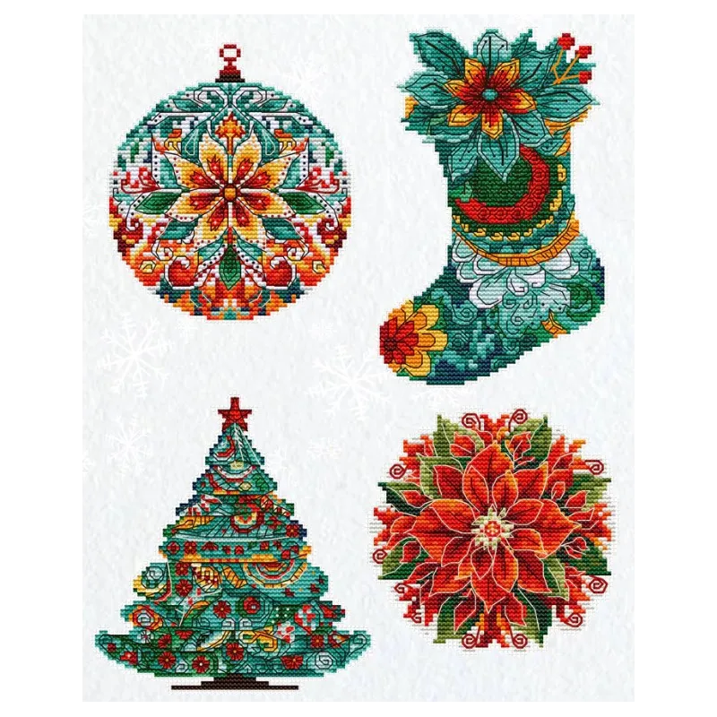 Kalėdiniai žaisliukai ant plastikinės drobės "Kalėdiniai papuošalai" 10x15cm SJK042