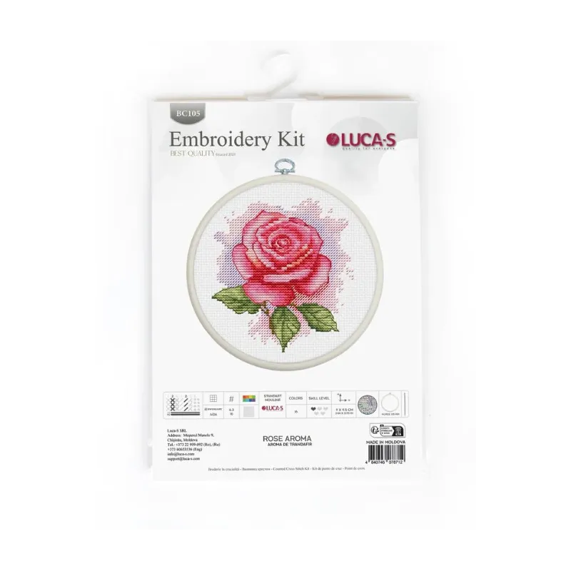 Cross stitch Kit with Hoop Included "Rose Aroma" 9 x 9.5 cm SBC105