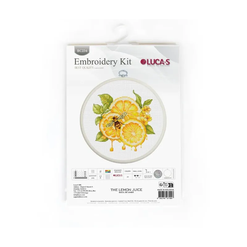 Cross stitch Kit with Hoop Included "The Lemon Juice" 12 x 12 cm SBC234