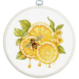 Cross stitch Kit with Hoop Included "The Lemon Juice" 12 x 12 cm SBC234