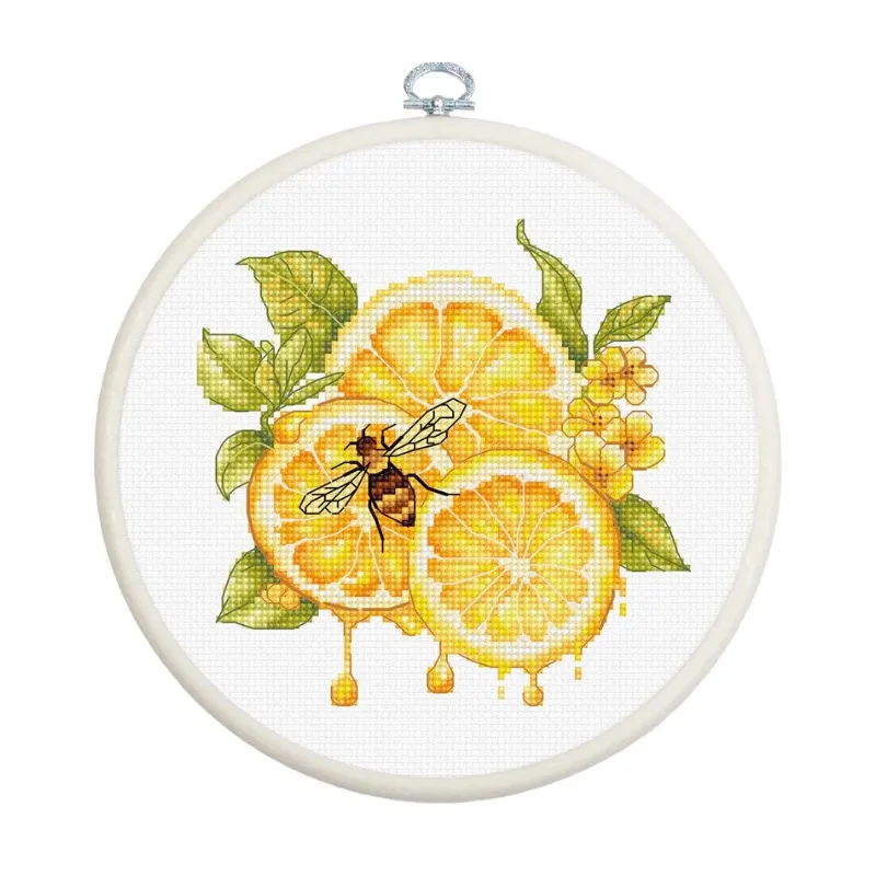 Cross stitch Kit with Hoop Included "The Lemon Juice" 12 x 12 cm SBC234