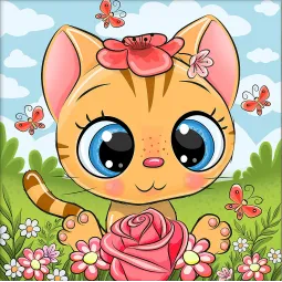 Diamond Painting Set „Katze in Blumen“ 20*20 cm AM1946