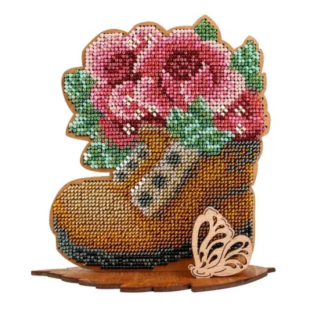 Broderie perlée sur socle en bois "Beauté du jardin" SO-097