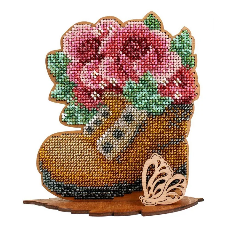 Broderie perlée sur socle en bois "Beauté du jardin" SO-097