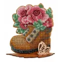 Broderie perlée sur socle en bois "Beauté du jardin" SO-097