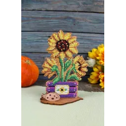 Broderie au point de perles sur base en bois "Tournesols dans une boîte" SO-099