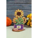 Beaded embroidery on wooden base "Sunflowers in a box" SO-099