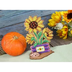 Broderie au point de perles sur base en bois "Tournesols dans une boîte" SO-099