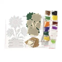 Broderie au point de perles sur base en bois "Tournesols dans une boîte" SO-099