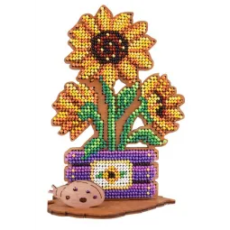 Broderie au point de perles sur base en bois "Tournesols dans une boîte" SO-099