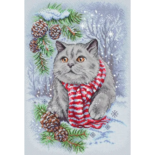 Cross stitch kit "Winter Cat" 19x28cm SLETIL8997