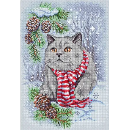 Cross stitch kit "Winter Cat" 19x28cm SLETIL8997