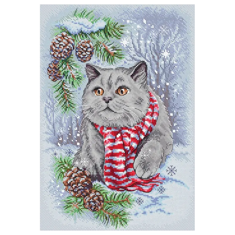 Cross stitch kit "Winter Cat" 19x28cm SLETIL8997