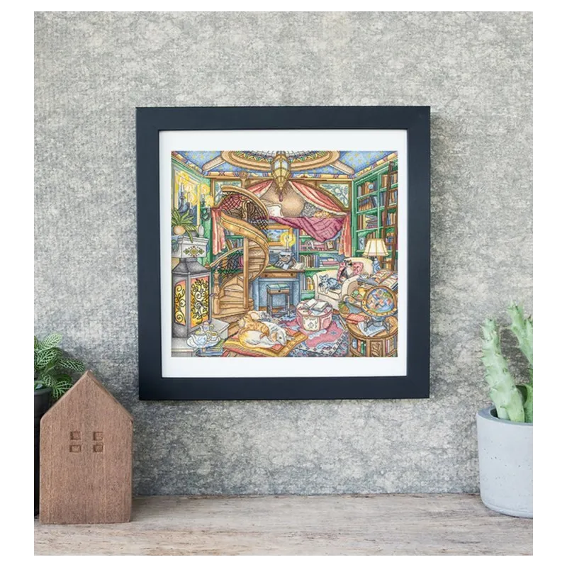 Kit de point de croix compté "Bibliothèque à domicile" 35x32cm SLETIL8084