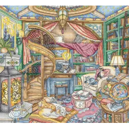 Skaičiuotas kryželiu siuvinėjimo rinkinys "Home Library" 35x32cm SLETIL8084