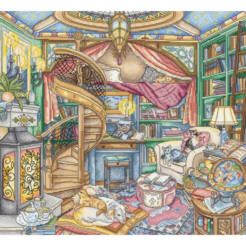 Kit de point de croix compté "Bibliothèque à domicile" 35x32cm SLETIL8084