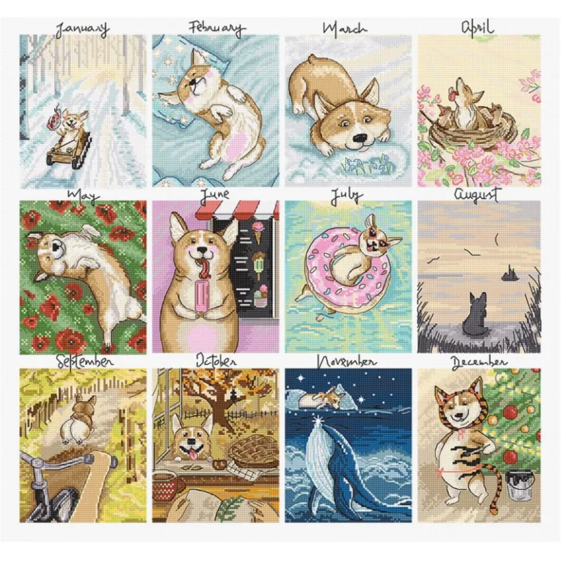 Counted cross stitch kit "Doggy Calendar" 43x41cm SLETIL8086