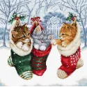 Suskaičiuotas dygsnio kryželiu rinkinys "Snowy Kitties" 24x24cm SLETIL8087