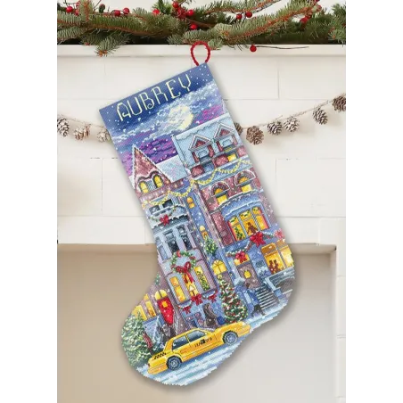 Zählkreuzstich-Set "Winterliches Stadthaus-Strumpf" 24,5x37cm SLETIL8085