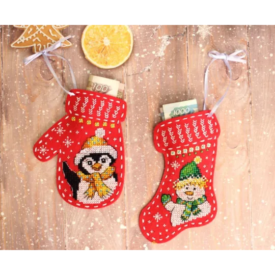 Weihnachtsfilz-Fäustling "Pinguin" ST-974