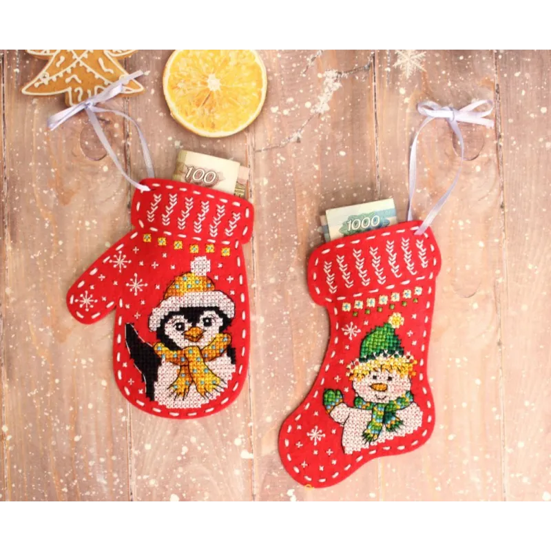 Weihnachtsfilz-Fäustling "Pinguin" ST-974