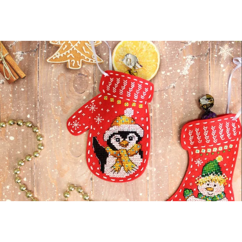 Weihnachtsfilz-Fäustling "Pinguin" ST-974