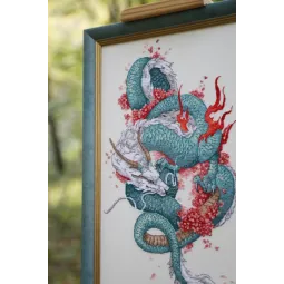 Skaičiuotos kryžiukų siuvinėjimo rinkinys "Drakonas ir sakura" 20,3x36,2 cm S/MG026