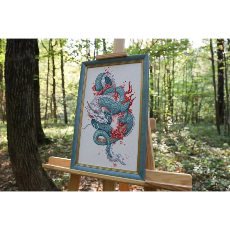 Gezählter Kreuzstich-Kit "Drache und Sakura" 20,3x36,2 cm S/MG026