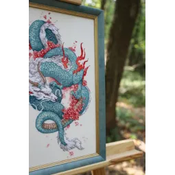 Kit de point de croix compté "Dragon et sakura" S/MG026