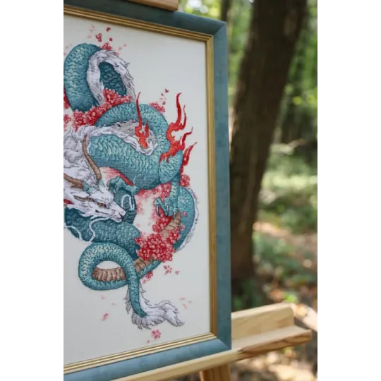Gezählter Kreuzstich-Kit "Drache und Sakura" 20,3x36,2 cm S/MG026