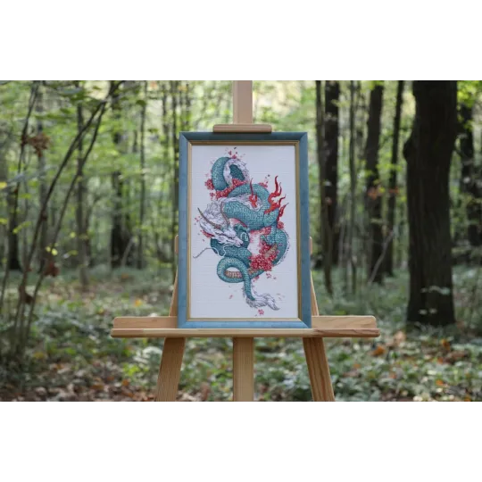 Gezählter Kreuzstich-Kit "Drache und Sakura" 20,3x36,2 cm S/MG026
