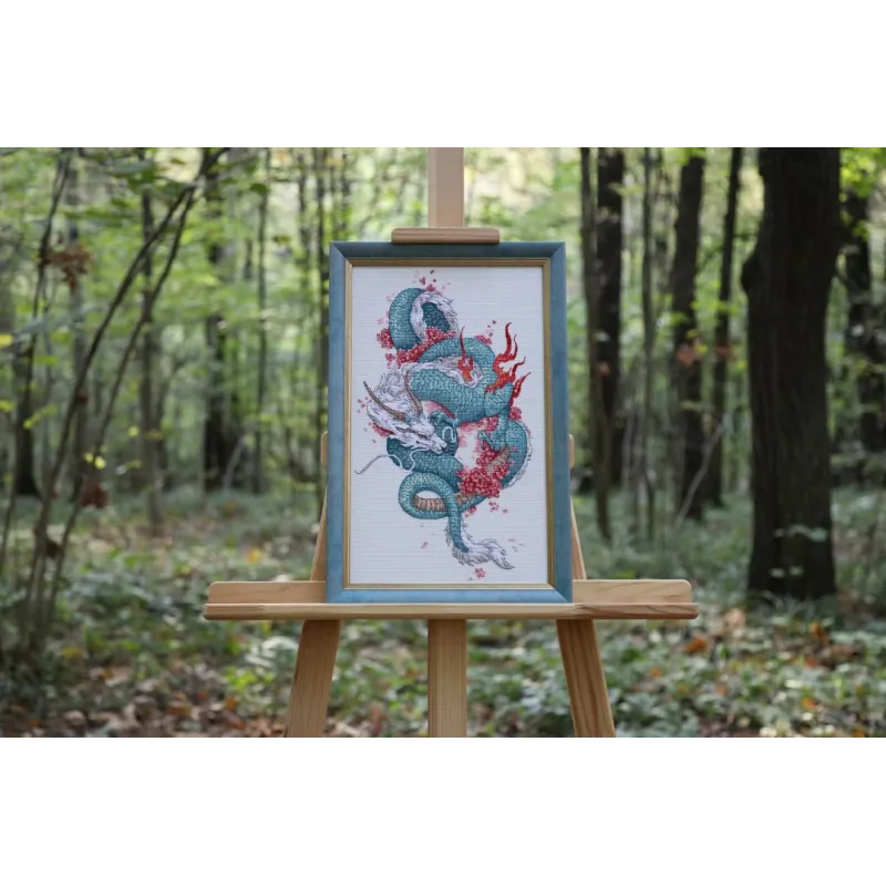 Gezählter Kreuzstich-Kit "Drache und Sakura" 20,3x36,2 cm S/MG026