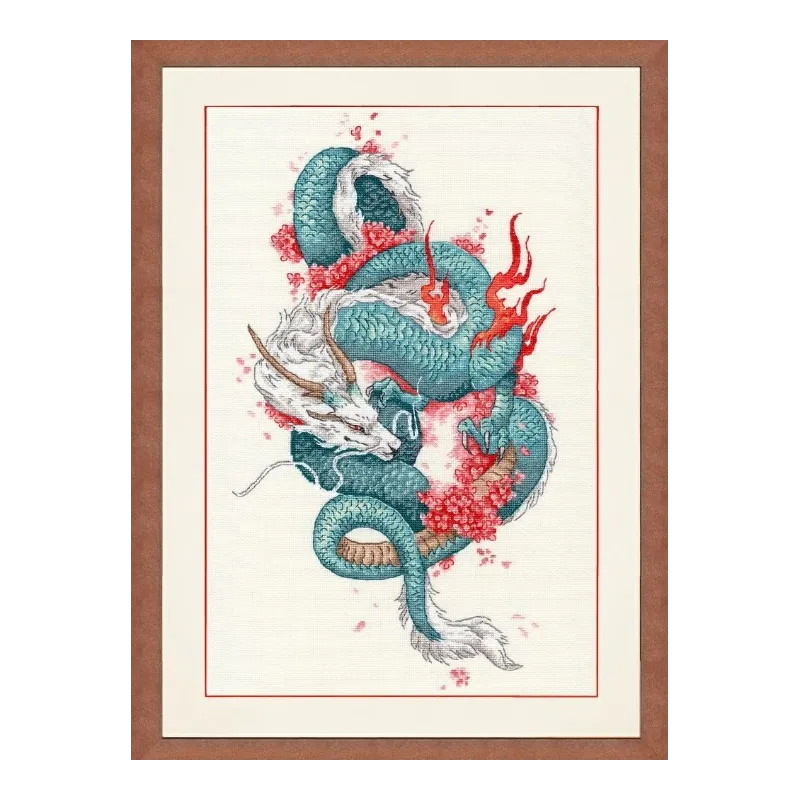 Gezählter Kreuzstich-Kit "Drache und Sakura" 20,3x36,2 cm S/MG026