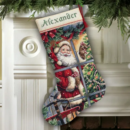 Cross stitch kit Candy Cane Santa Stocking D08778