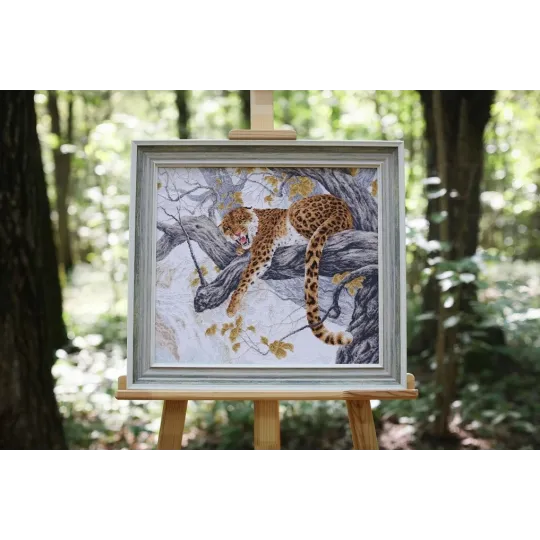 (C) Kit de point de croix compté "Léopard sur un arbre" S / DZH047