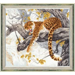(C) Suskaičiuotas dygsnio kryželiu rinkinys „Leopardas ant medžio“ S/DZH047