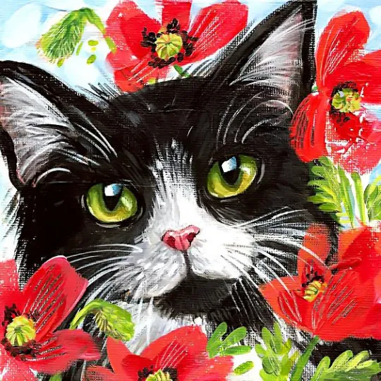 Katze in Blumen 20*20 cm WD292