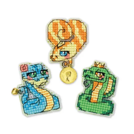 Cross stitch kit on the plastic canvas with magnets (set of 3) "Snakelets" 5x6,4x6,5x6 SR2219AC