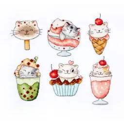 Набор для вышивания крестиком "Летние котята" Комплект из 6 шт. по 10x7 см SLETIL8089