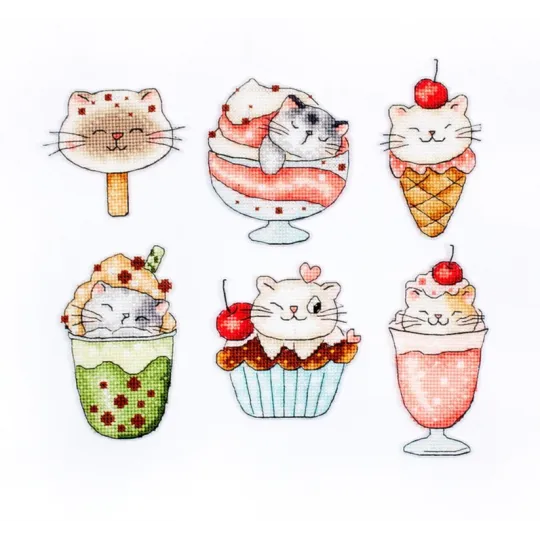 Kreuzstich-Set "Sommerkatzen" 6-teiliges Set je 10 x 7 cm SLETIL8089