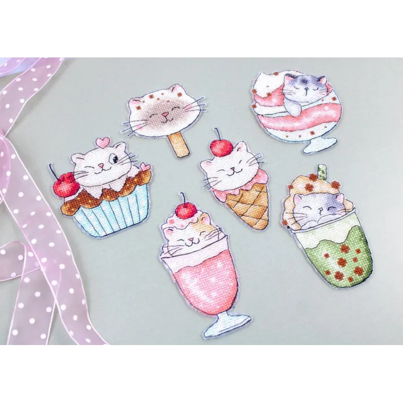 Kit de point de croix "Summer Kitties" Kit de 6 pièces de 10x7 cm chacune SLETIL8089