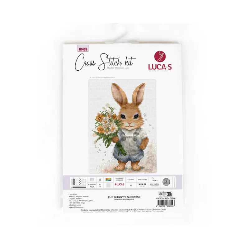 Kit au point de croix compté "La Surprise du Lapin" 10x14cm SB1409