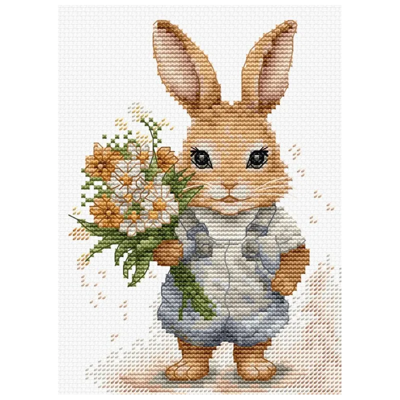 Kit au point de croix compté "La Surprise du Lapin" 10x14cm SB1409