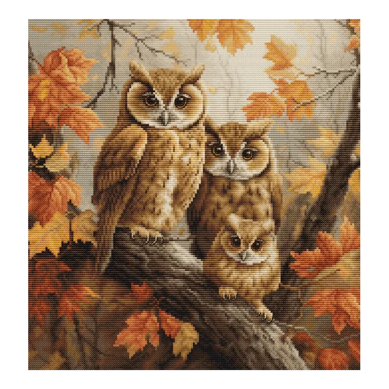 Counted Cross Stitch Kit "The Owls Family" 27x29cm SBU5045