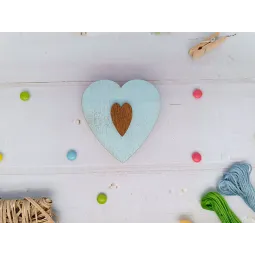 Etui à aiguilles en bois. Coeur bleu KF056/100B