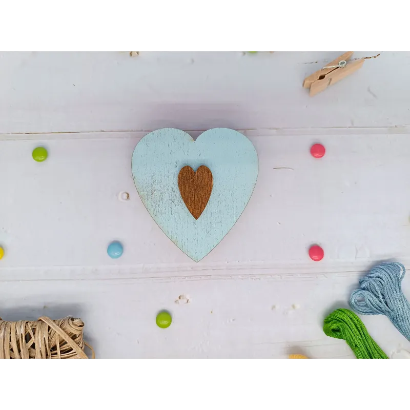 Etui à aiguilles en bois. Coeur bleu KF056/100B