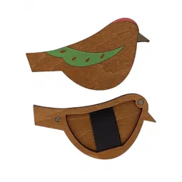 Étui à aiguilles en bois. Oiseau vert KF056/110-2
