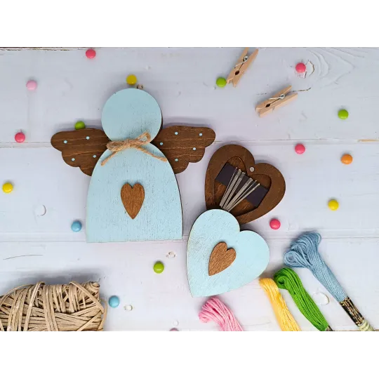 Деревянный ящик для бусин. Голубой ангел KF027/100B