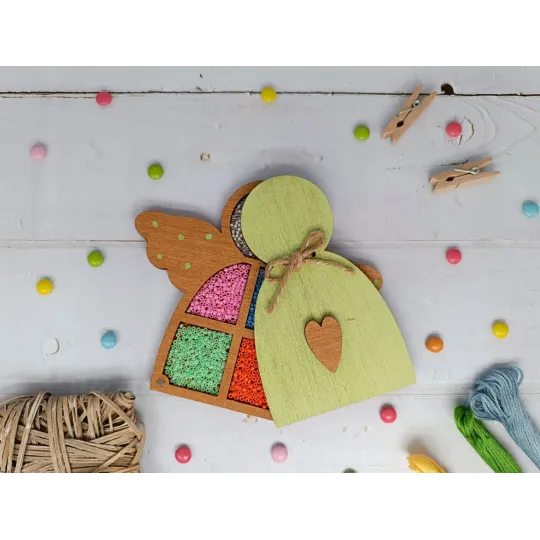 Деревянная коробка для бусин. Зеленый ангел KF027/100G