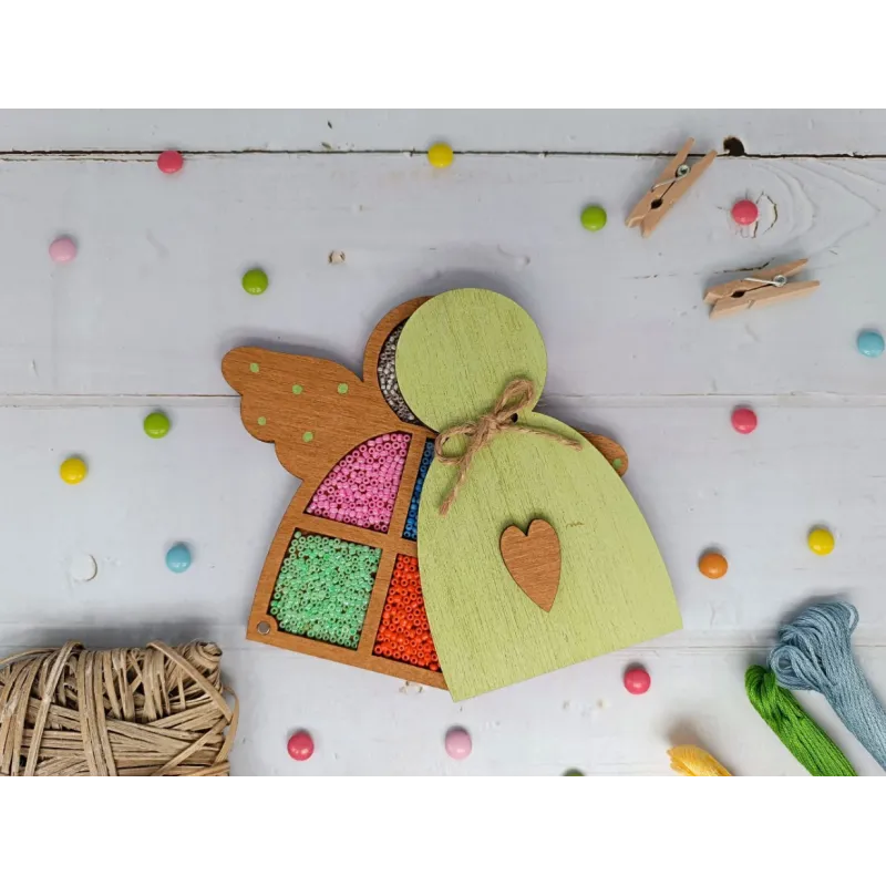 Деревянная коробка для бусин. Зеленый ангел KF027/100G